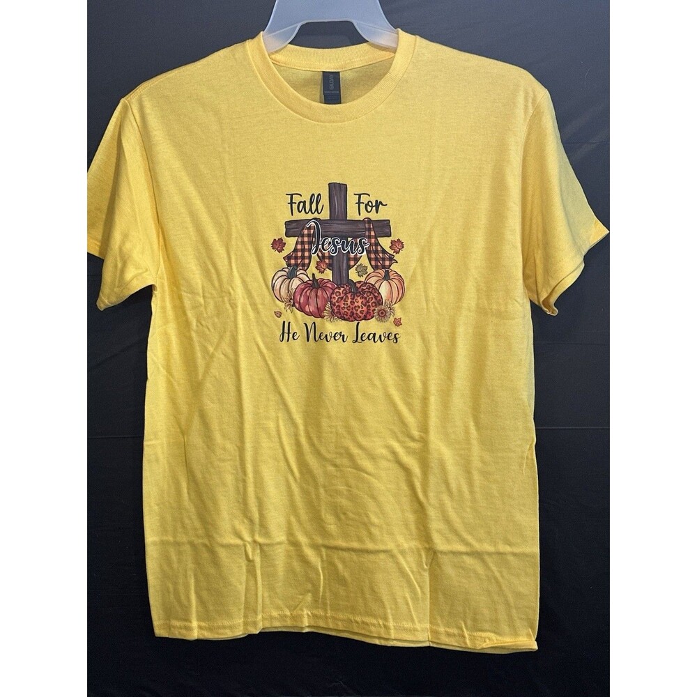Fall For Jesus Graphic Tee Yellow Cotton Casual Christian Shirt